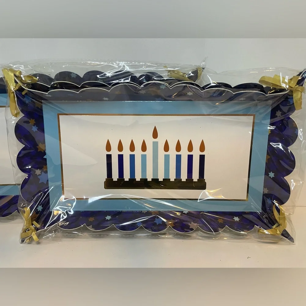 Hanukkah Party 13”x 8” Serving Trays, Blue & Gold, Party Tray,4 Disposable Trays